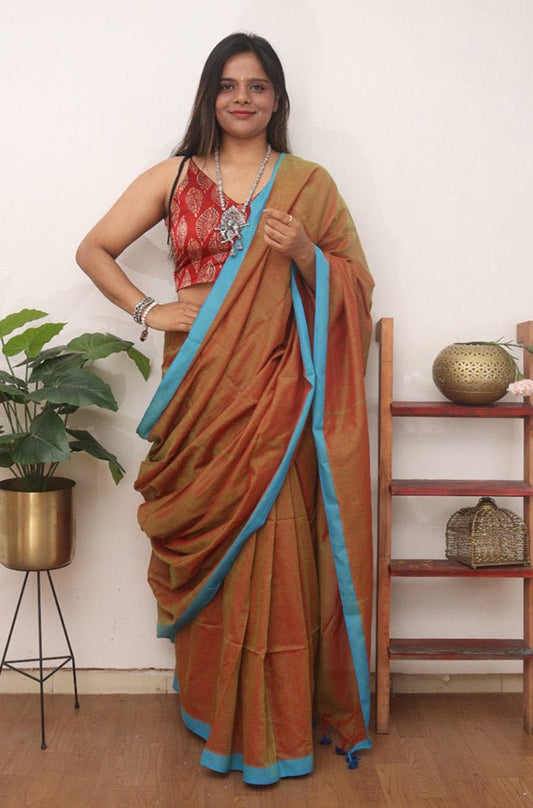 Brown Bengal Plain Cotton Saree - Luxurion World