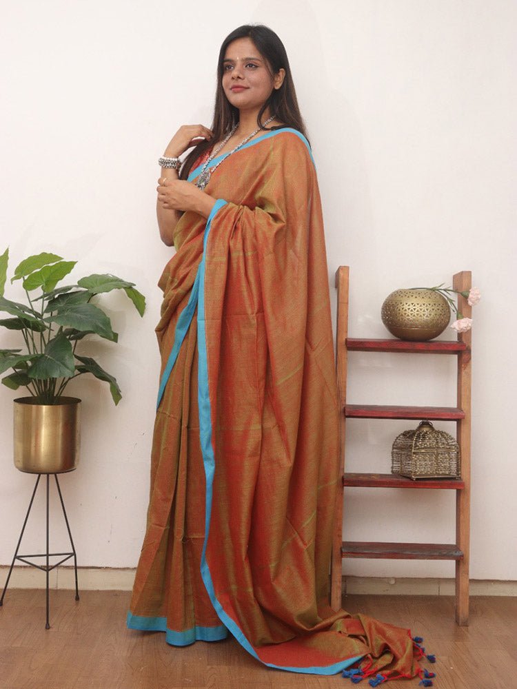 Brown Bengal Plain Cotton Saree - Luxurion World