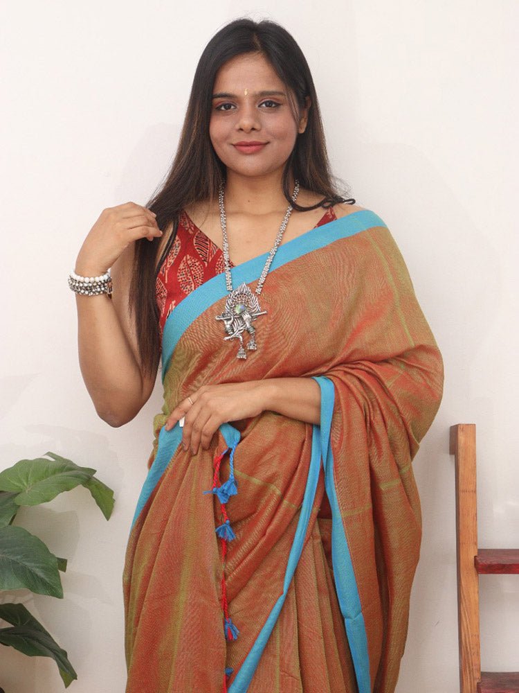 Brown Bengal Plain Cotton Saree - Luxurion World