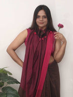 Brown Bengal Plain Cotton Saree, Contrast Border - Luxurion World