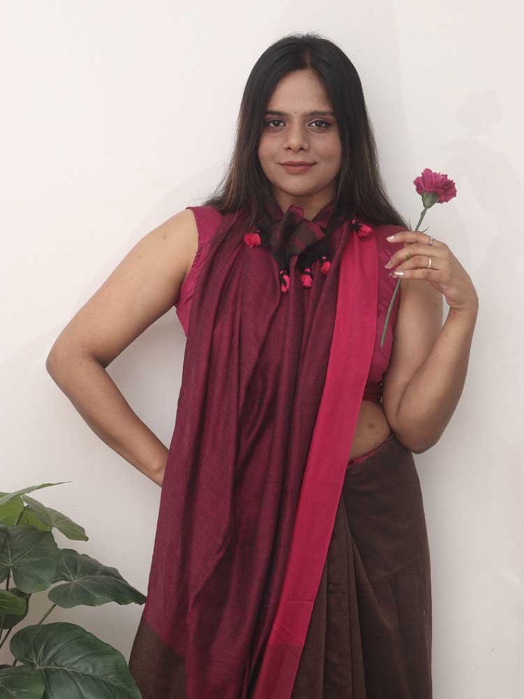 Brown Bengal Plain Cotton Saree, Contrast Border - Luxurion World