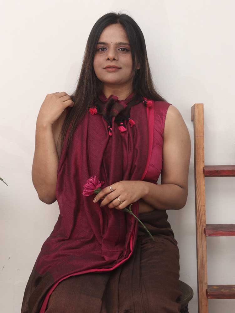 Brown Bengal Plain Cotton Saree, Contrast Border - Luxurion World