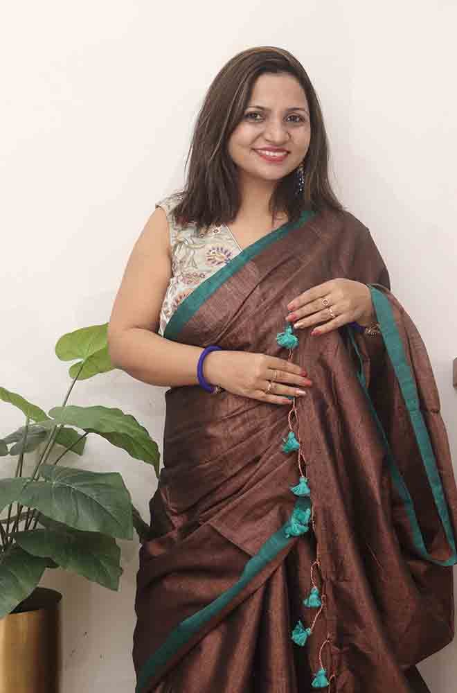 Brown Bengal Plain Tissue Cotton Saree - Elegant and Chic - Luxurion World