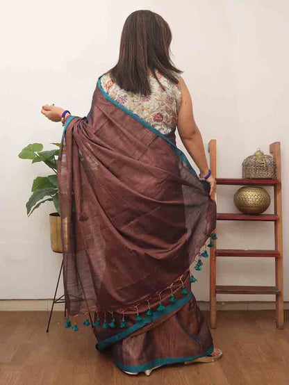 Brown Bengal Plain Tissue Cotton Saree - Luxurion World