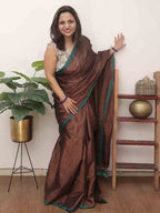 Brown Bengal Plain Tissue Cotton Saree - Elegant and Chic - Luxurion World