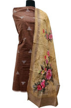 Brown Bhagalpur Linen Two Piece Unstitched Suit Set With Digital Printed Dupatta - Luxurion World