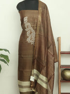 Brown Bhagalpur Pure Tussar Silk Unstitched Suit Set - Luxurion World