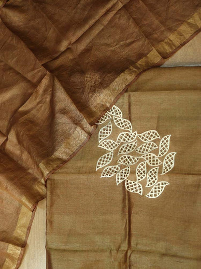 Brown Bhagalpur Pure Tussar Silk Unstitched Suit Set