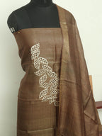 Brown Bhagalpur Pure Tussar Silk Unstitched Suit Set - Luxurion World