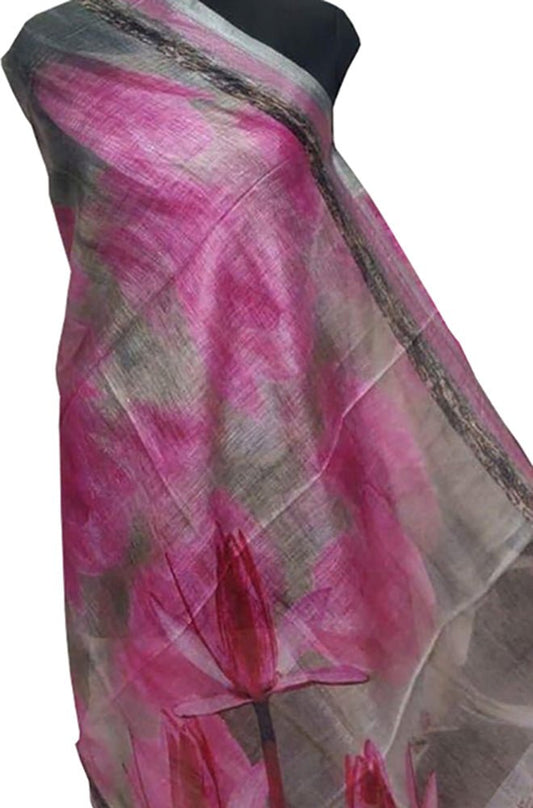Brown Digital Printed Linen Floral Design Dupatta - Luxurion World