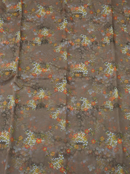 Brown Digital Printed Organza Silk Floral Design Fabric ( 1 Mtr )