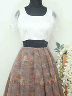 Brown Digital Printed Organza Unstitched Lehenga Fabric - Luxurion World