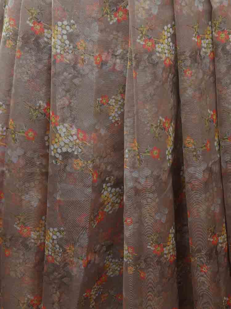 Brown Digital Printed Organza Unstitched Lehenga Fabric - Luxurion World