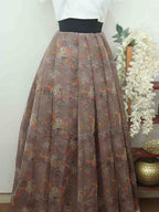 Brown Digital Printed Organza Unstitched Lehenga Fabric - Luxurion World