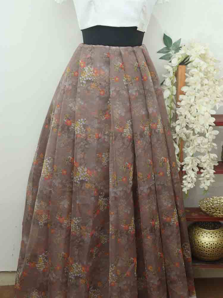 Brown Digital Printed Organza Unstitched Lehenga Fabric - Luxurion World