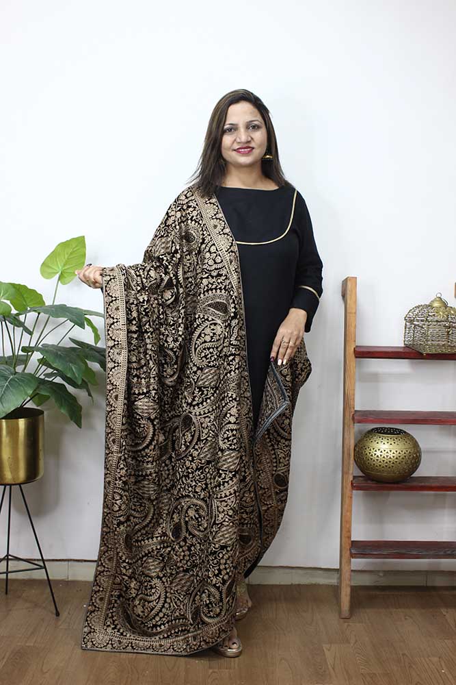 Brown Embroidered Trendy Velvet Dupatta - Luxurion World