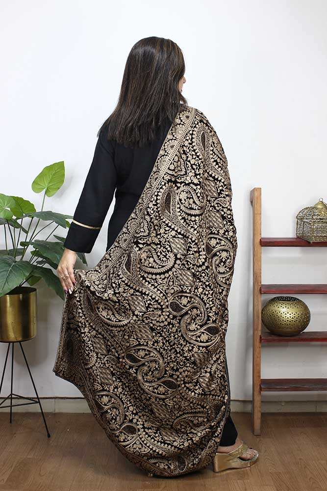 Brown Embroidered Trendy Velvet Dupatta