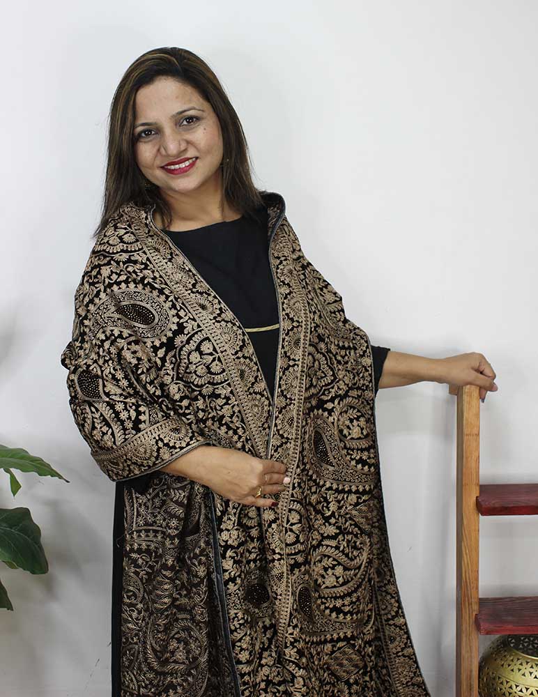 Brown Embroidered Trendy Velvet Dupatta