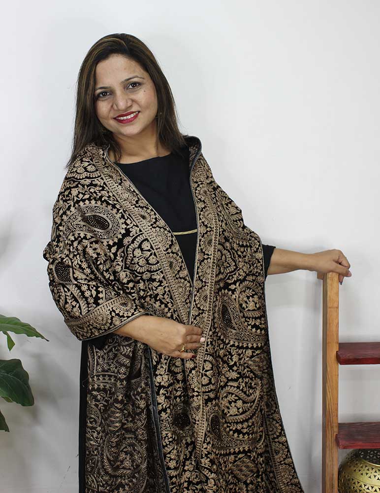 Brown Embroidered Trendy Velvet Dupatta - Luxurion World