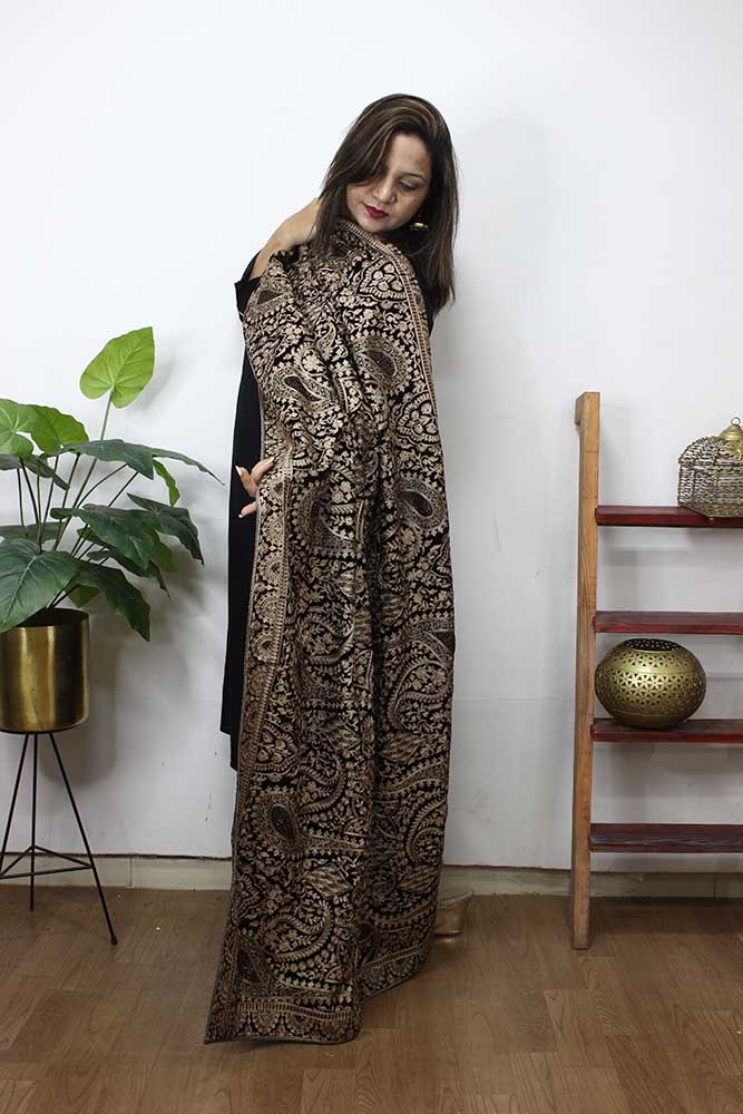Brown Embroidered Trendy Velvet Dupatta - Luxurion World