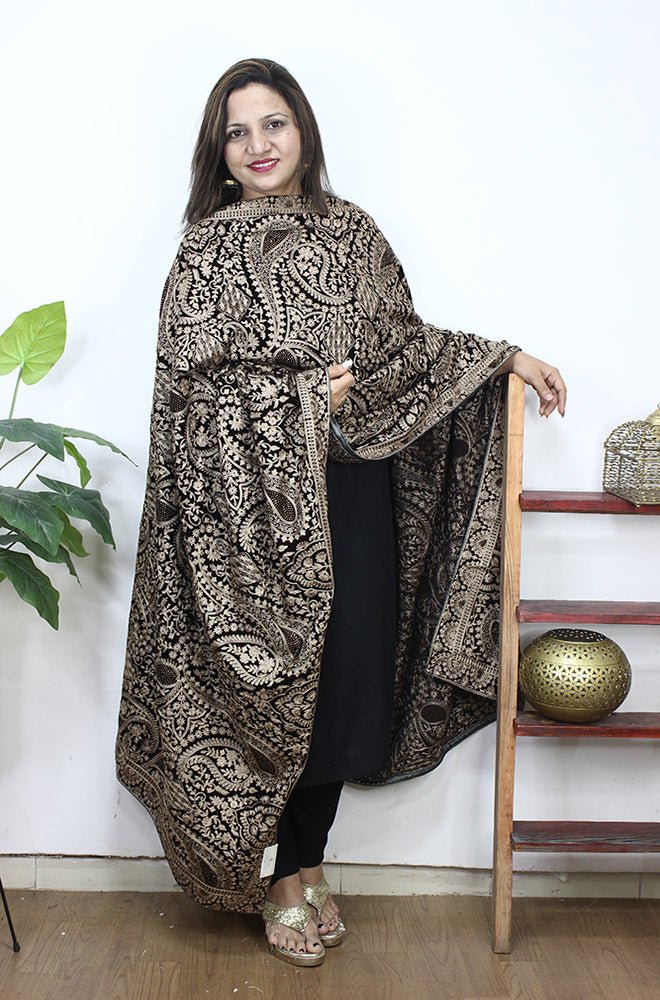 Brown Embroidered Trendy Velvet Dupatta - Luxurion World