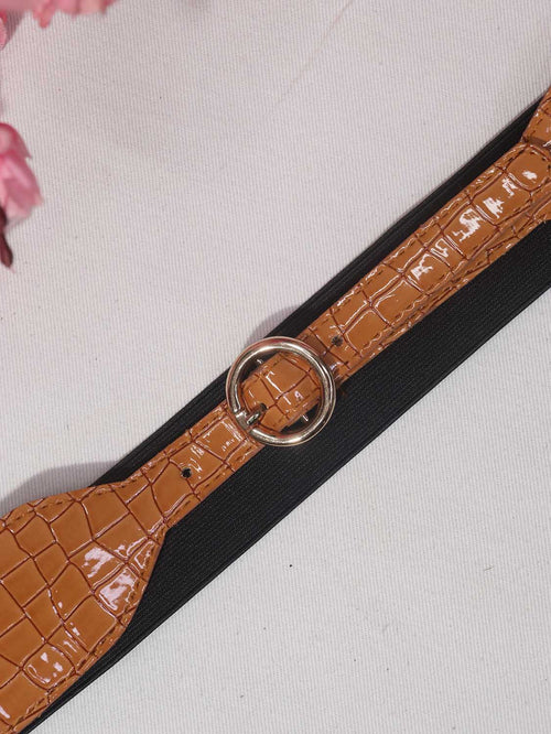 Stylish Brown Faux Leather Belt: Elastic Buckle Accessory - Luxurion World