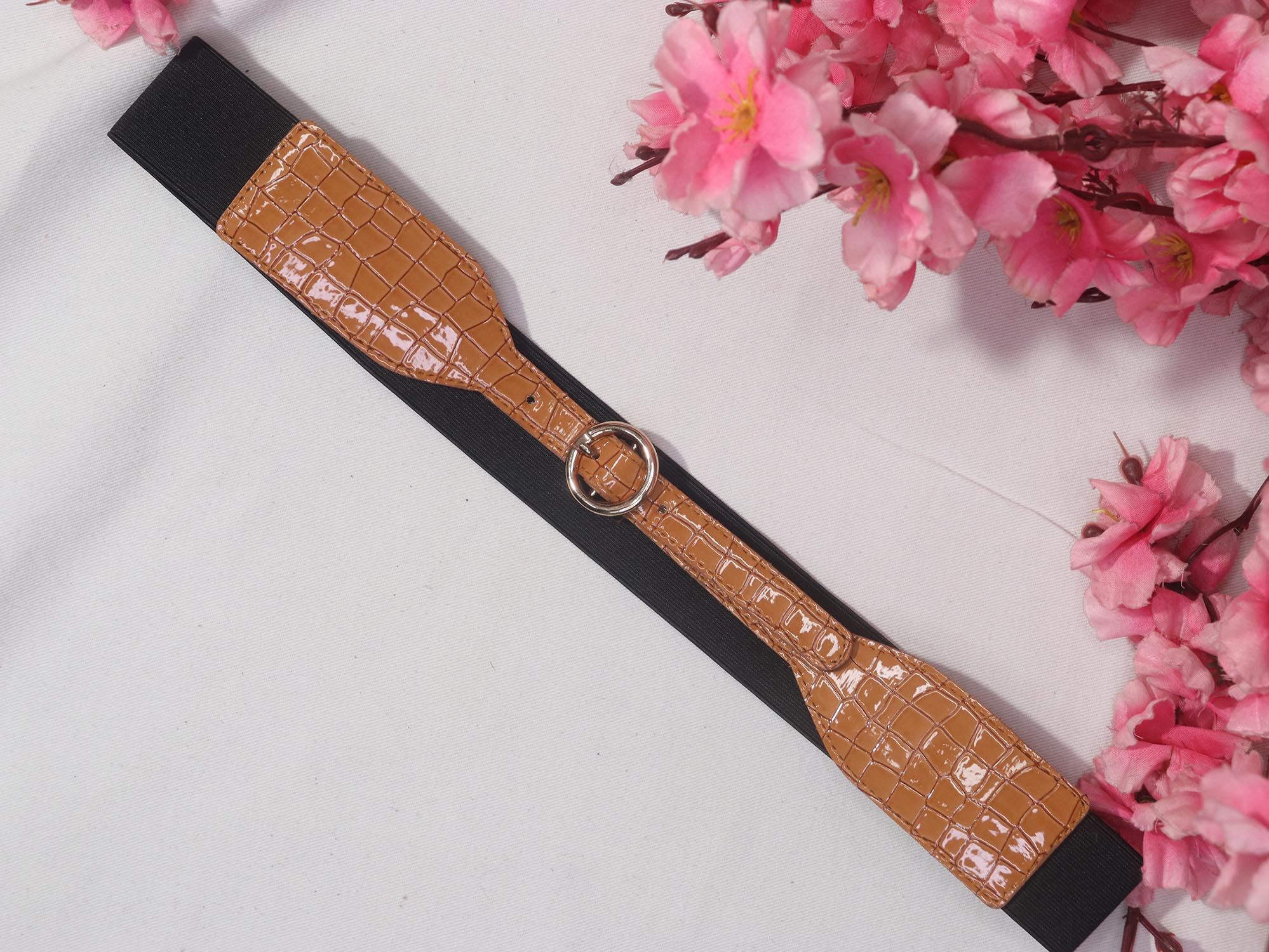 Stylish Brown Faux Leather Belt: Elastic Buckle Accessory - Luxurion World