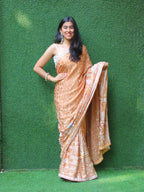 Brown Hand Embroidered Parsi Gara Crepe Flower Design Saree - Luxurion World