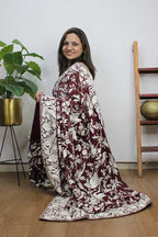 Brown Hand Embroidered Parsi Gara Pure Georgette Saree - Luxurion World