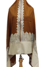 Brown Semi Pashmina Tilla Work Shawl - Luxurion World