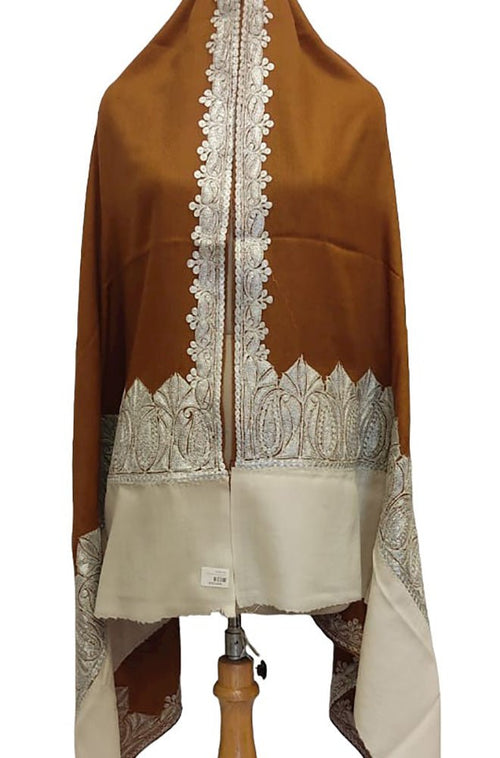 Brown Semi Pashmina Tilla Work Shawl - Luxurion World