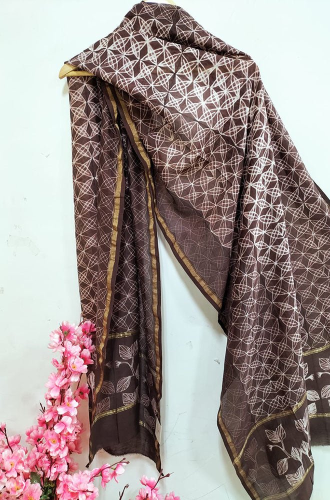 Brown Shibori Cotton Silk Dupatta - Luxurion World