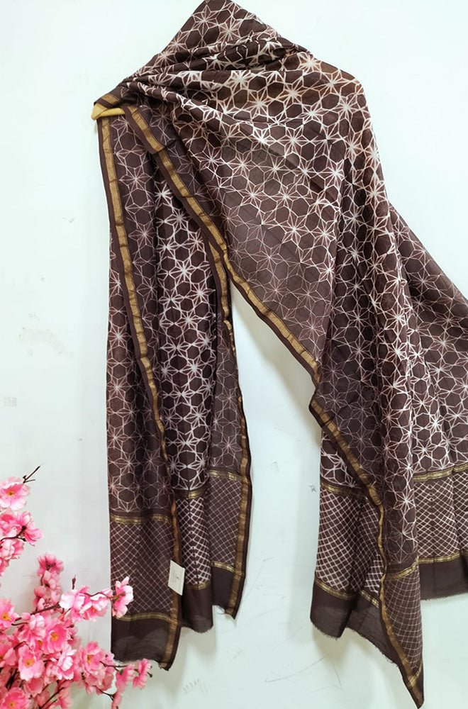 Brown Shibori Cotton Silk Dupatta - Luxurion World