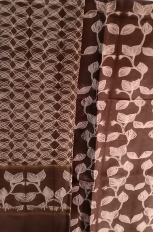 Brown Shibori Cotton Silk Two Piece Unstitched Suit Set - Luxurion World
