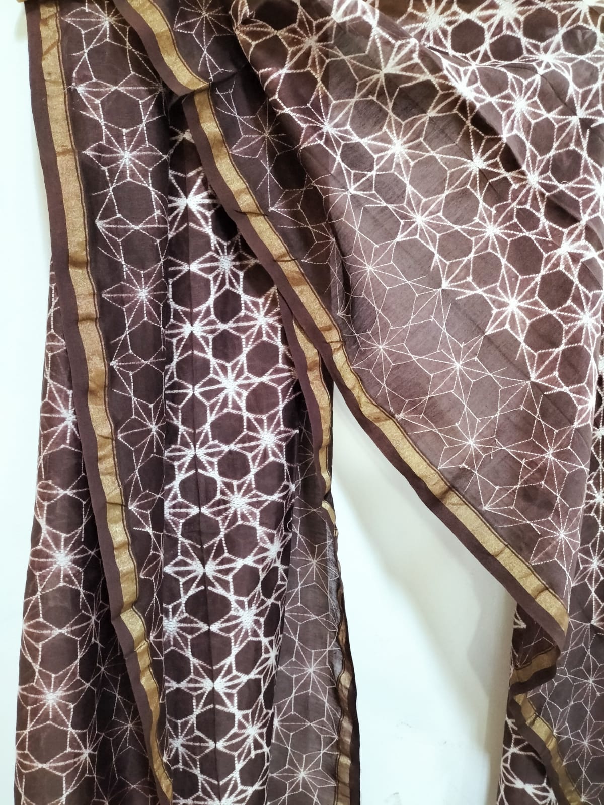 Brown Shibori Cotton Silk Two Piece Unstitched Suit Set - Luxurion World