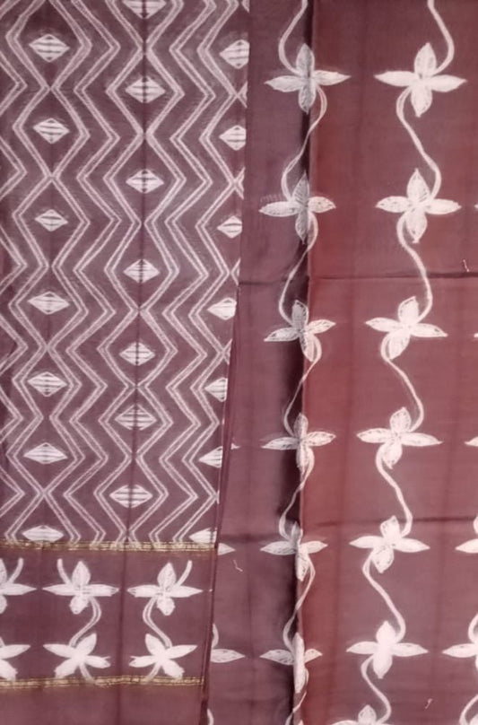 Brown Shibori Cotton Silk Two Piece Unstitched Suit Set - Luxurion World