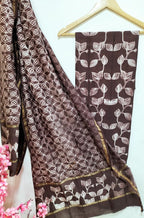 Brown Shibori Cotton Silk Two Piece Unstitched Suit Set - Luxurion World