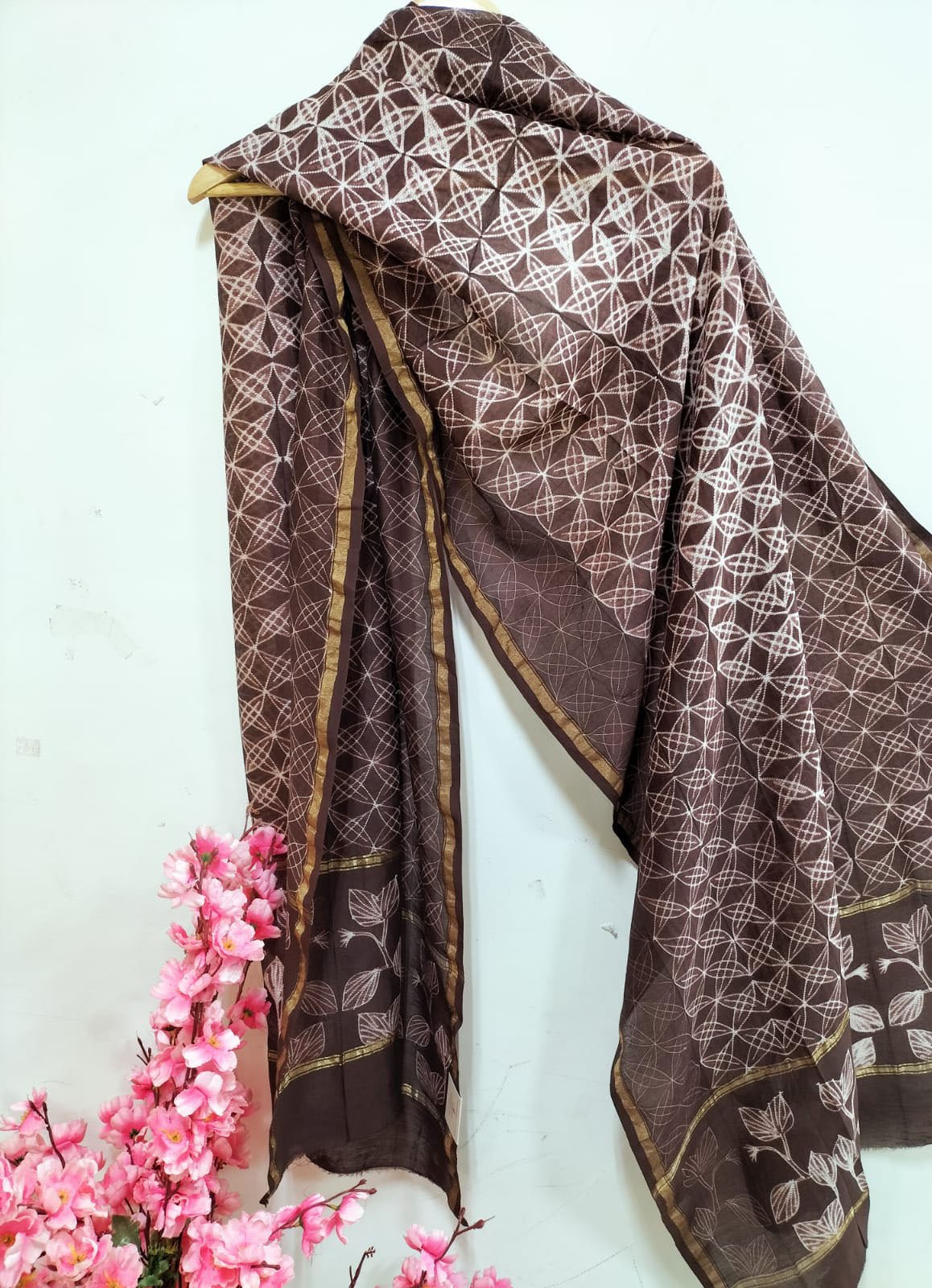 Brown Shibori Cotton Silk Two Piece Unstitched Suit Set - Luxurion World
