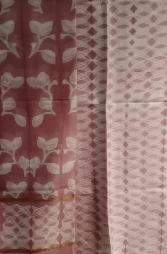 Brown Shibori Cotton Silk Two Piece Unstitched Suit Set - Luxurion World