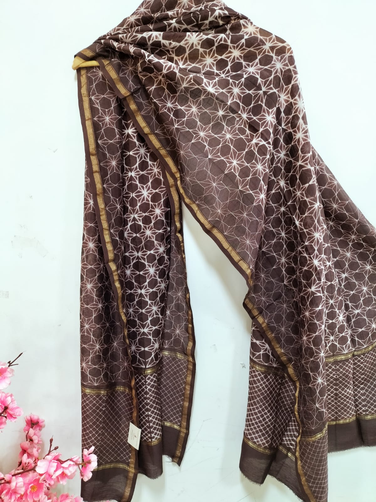 Brown Shibori Cotton Silk Two Piece Unstitched Suit Set - Luxurion World