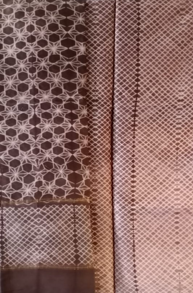 Brown Shibori Cotton Silk Two Piece Unstitched Suit Set