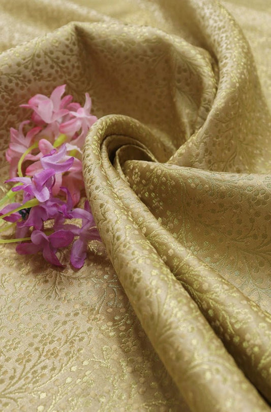 Cream Banarasi Silk Brocade Fabric (0.75 Mtr) - Luxurion World