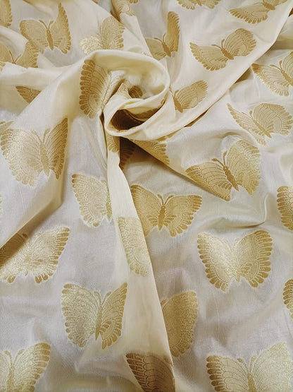 Cream Banarasi Silk Fabric (0.8 Mtr) - Luxurion World