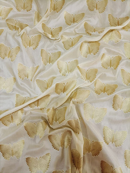 Cream Banarasi Silk Fabric (0.8 Mtr) - Luxurion World