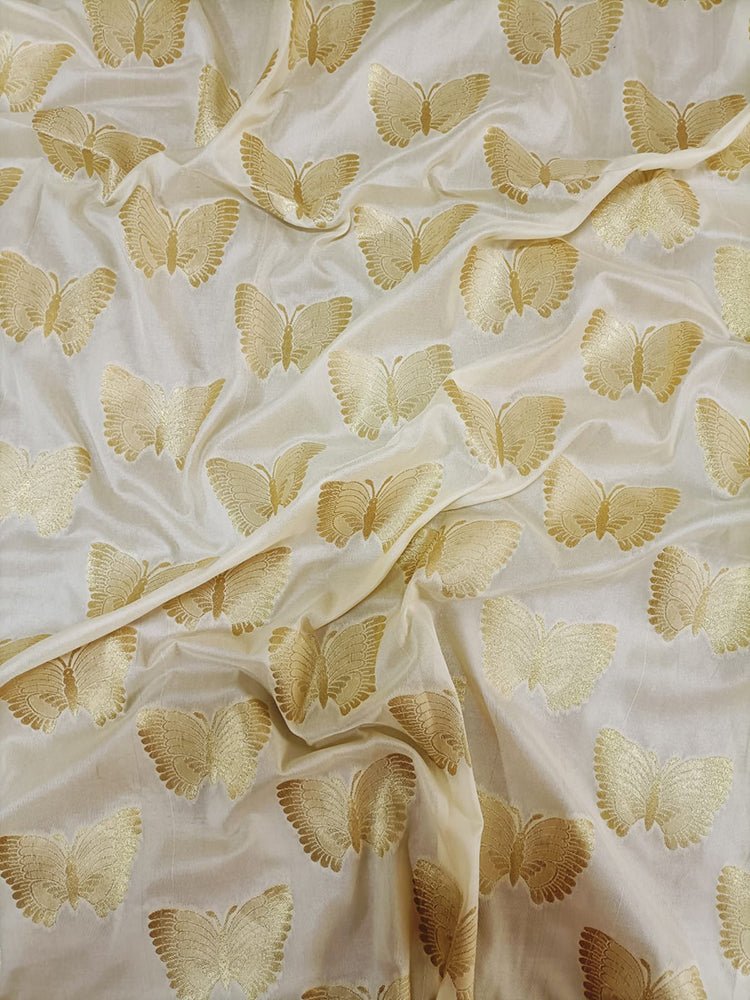 Cream Banarasi Silk Fabric (0.8 Mtr) - Luxurion World