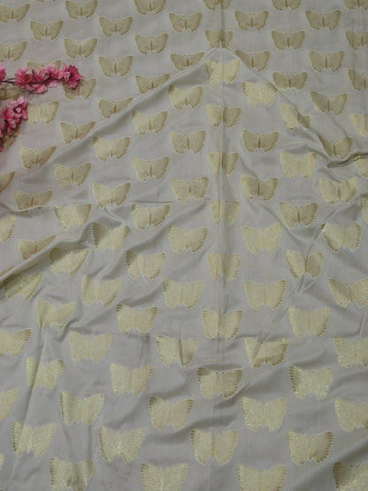 Cream Banarasi Silk Fabric (1 Mtr)
