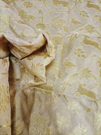 Cream Banarasi Silk Shikargha Design Fabric (1Mtr) - Luxurion World