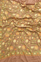 Cream Embroidered Kashmiri Aari Work Georgette Floral Design Saree - Luxurion World