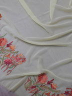 Cream Embroidered Kashmiri Aari Work Georgette Saree - Luxurion World
