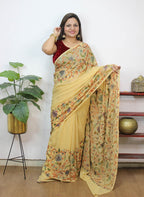 Cream Embroidered Kashmiri Aari Work Georgette Saree - Luxurion World